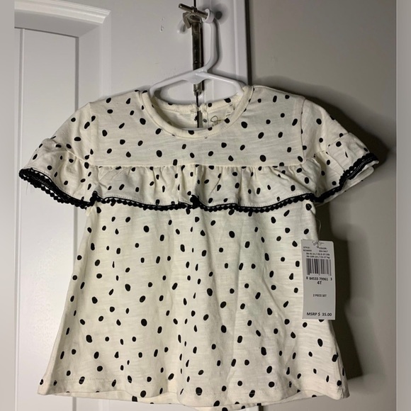 Jessica Simpson 2 Pcs Black Dots Ruffle Top & Ruffle Pants Sz 2 Toddler Girl - Picture 1 of 5
